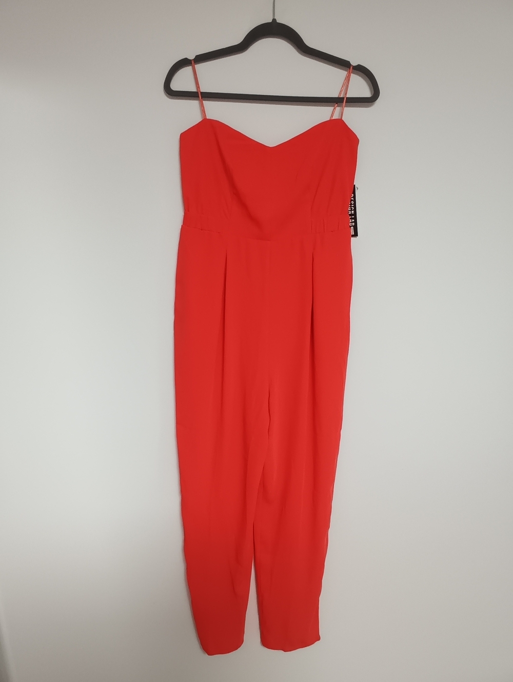 Bright Orangey-Red Spaghetti-Strap Jumpsuit with Pockets